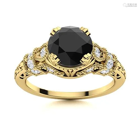 Natural 1.40 CTW Onyx & Diamond Engagement Ring 18K