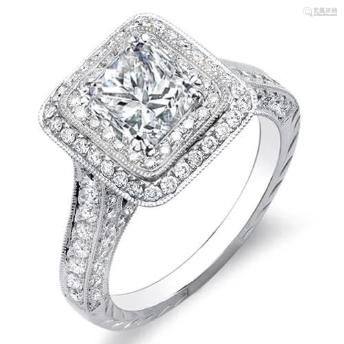 Natural 2.32 CTW Princess Cut Double Halo Diamond