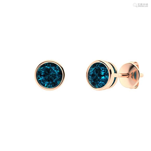 0.86 CTW London Blue Topaz Studs Earrings 18K Rose Gold