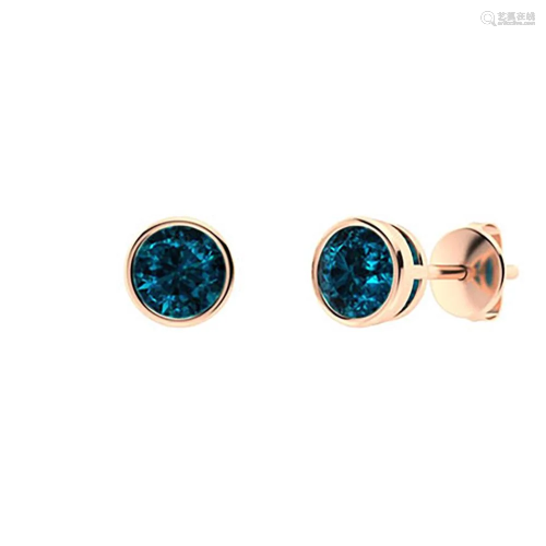 0.86 CTW London Blue Topaz Studs Earrings 18K Rose Gold