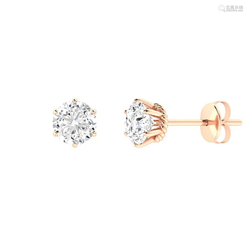 1.26 CTW White Topaz Studs Earrings 14K Rose Gold