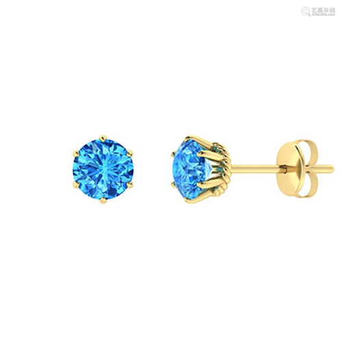 2.14 CTW Blue Topaz Studs Earrings 18K Yellow Gold