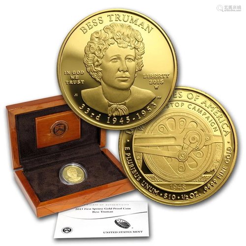 2015-W 1/2 oz Proof Gold Bess Truman (w/Box & COA)