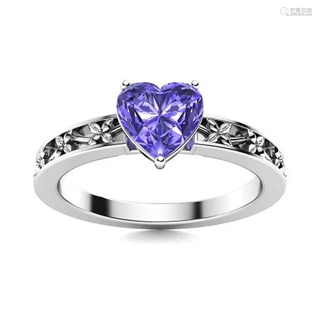 Natural 0.65 CTW Tanzanite Solitaire Ring 14K White