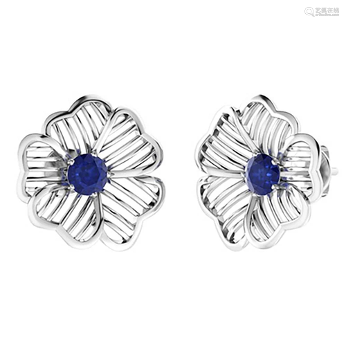 1.56 CTW Sapphire Halo Earrings 18K White Gold