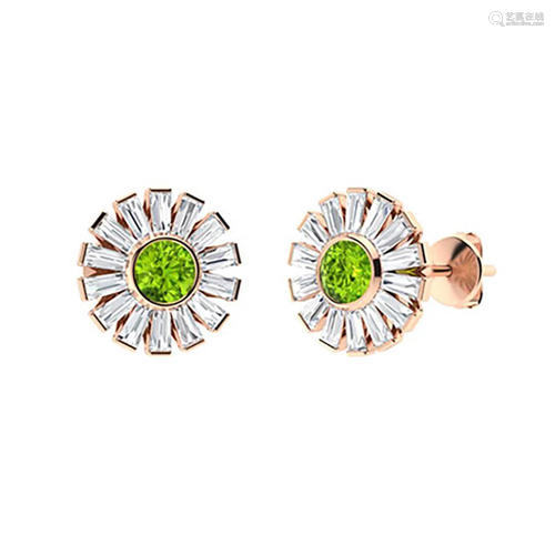 3.16 CTW Peridot & Diamond Halo Earrings 14K Rose Gold