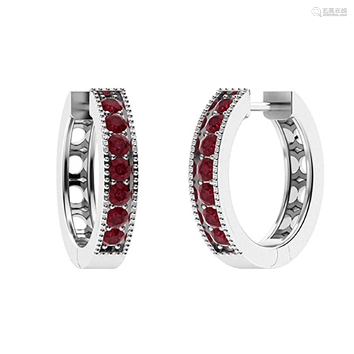 0.71 CTW Ruby Hoops Earrings 18K White Gold