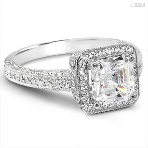 Natural 2.04 CTW Asscher & Round Cut Diamond Engagement