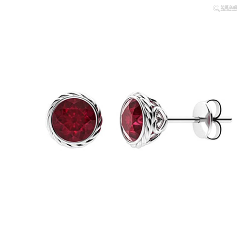 2.08 CTW Ruby Studs Earrings 14K White Gold