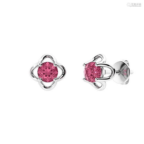 1.46 CTW Pink Tourmaline Studs Earrings 14K White Gold