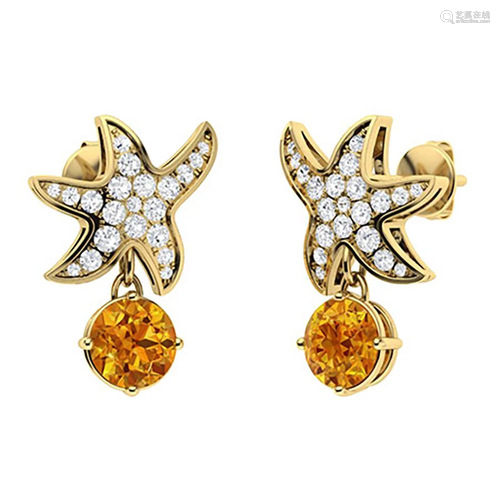 1.45 CTW Citrine Drops Earrings 18K Yellow Gold