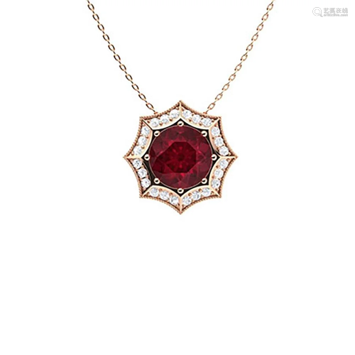 1.15 ctw Ruby & Diamond Necklace 18K Rose Gold