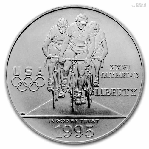 1995-D Olympic Cycling $1 Silver Commem BU (w/Box &