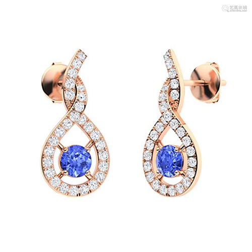 1.24 CTW Ceylon Sapphire & Diamond Drops Earrings 18K