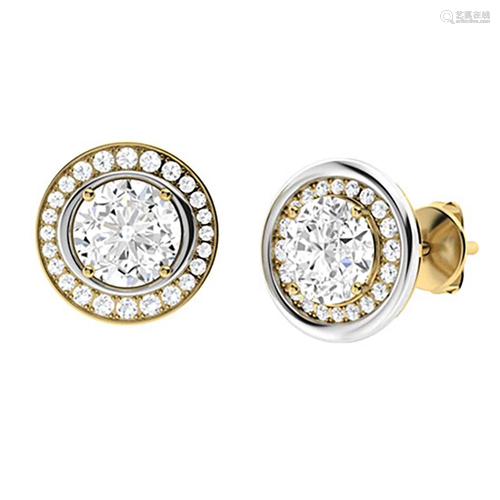 2.91 CTW Diamond Halo Earrings 14K Yellow Gold