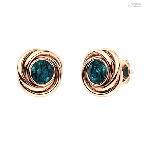 2.56 CTW Blue Diamond Studs Earrings 14K Rose Gold