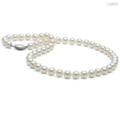 White Japanese Akoya Pearl Necklace, 6.5-7.0mm