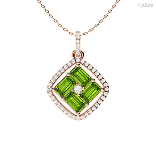 1.65 ctw Peridot & Diamond Necklace 18K Rose Gold