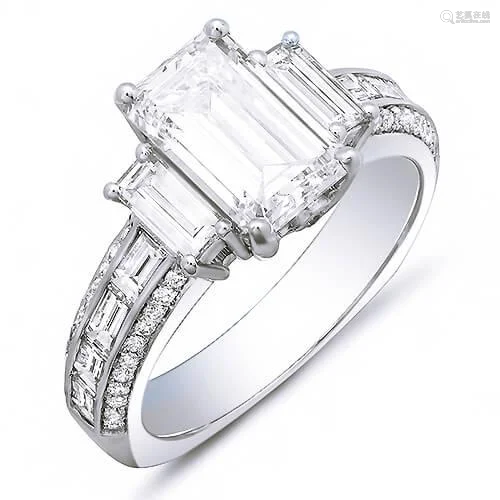 Natural 2.72 CTW Emerald Cut & Baguette Diamond