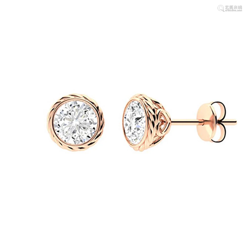 1.26 CTW Diamond Studs Earrings 18K Rose Gold