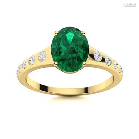 Natural 2.46 CTW Emerald & Diamond Engagement Ring 14K