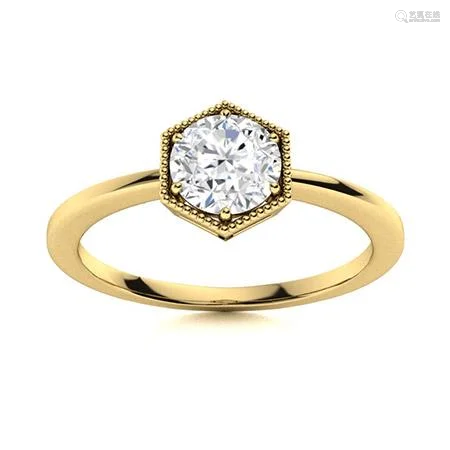 Natural 1.02 CTW Diamond Solitaire Ring 18K Yellow Gold