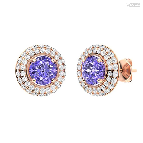 2.56 CTW Tanzanite & Diamond Halo Earrings 14K Rose