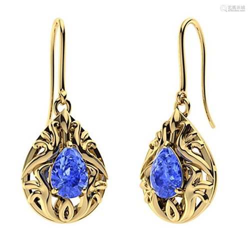 1.64 CTW Ceylon Sapphire Drops Earrings 18K Yellow Gold