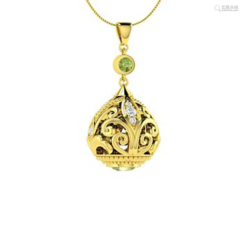 0.97 ctw Peridot & Diamond Necklace 14K Yellow Gold