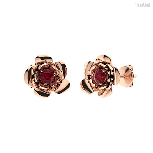 0.34 CTW Ruby Halo Earrings 18K Rose Gold