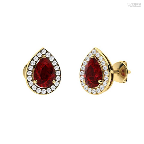 2.14 CTW Garnet & Diamond Halo Earrings 18K Yellow Gold