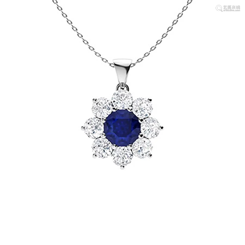 2.22 ctw Sapphire & Diamond Necklace 14K White Gold