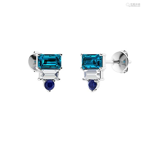 1.04 CTW London Blue Topaz Halo Earrings 18K White Gold