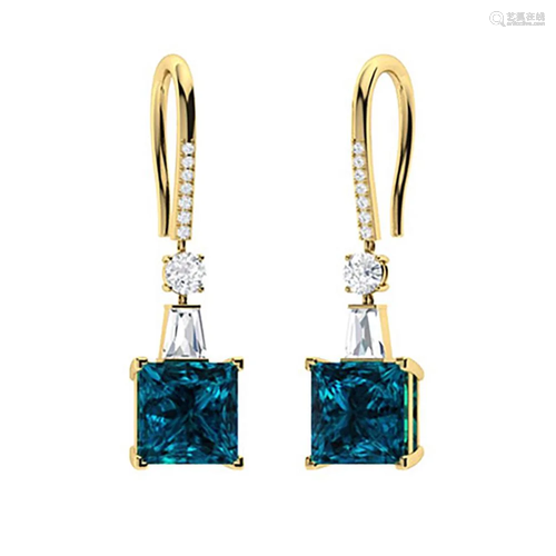 2.266 CTW London Blue Topaz Drops Earrings 18K Yellow