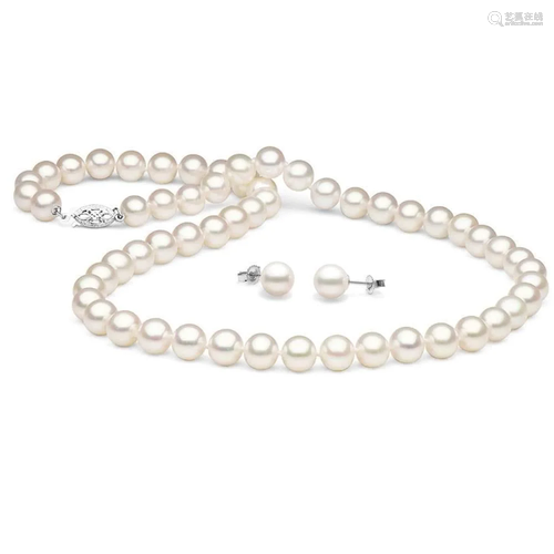 White Freshwater Pearl 2-Piece Necklace and Earring