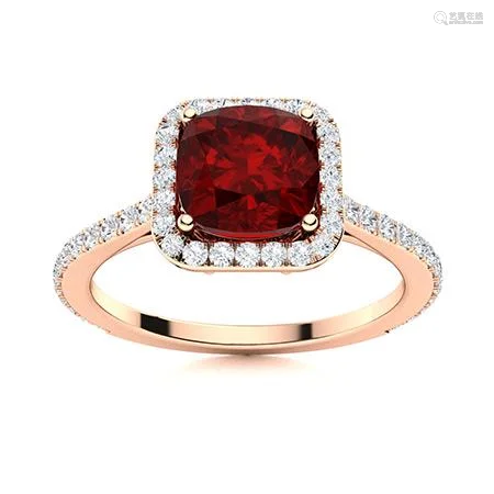 Natural 1.17 CTW Garnet & Diamond Engagement Ring 18K