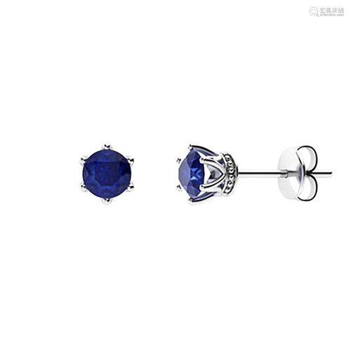 3.26 CTW Sapphire Studs Earrings 18K White Gold