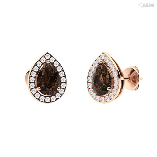 2.14 CTW Smoky Quartz & Diamond Halo Earrings 14K Rose