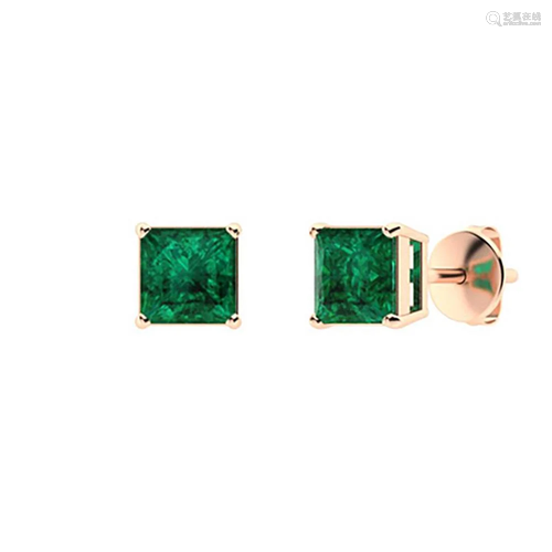 1.68 CTW Emerald Studs Earrings 18K Rose Gold