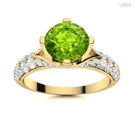 Natural 1.88 CTW Peridot & Diamond Engagement Ring 18K