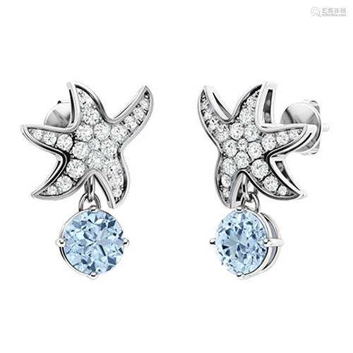 1.45 CTW Aquamarine & Diamond Drops Earrings 14K White