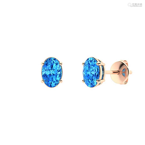 4.46 CTW Blue Topaz Studs Earrings 14K Rose Gold