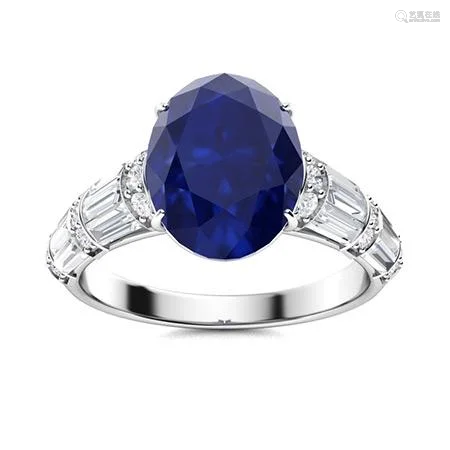 Natural 4.14 CTW Sapphire & Diamond Engagement Ring 18K