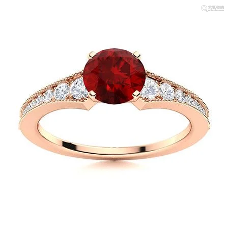 Natural 1.29 CTW Garnet & Diamond Engagement Ring 14K