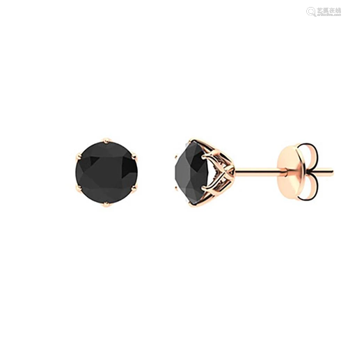 1.66 CTW Black Diamond Studs Earrings 14K Rose Gold