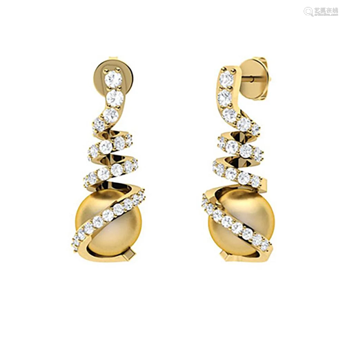 2.38 CTW Diamond & Golden Pearl Halo Earrings 14K