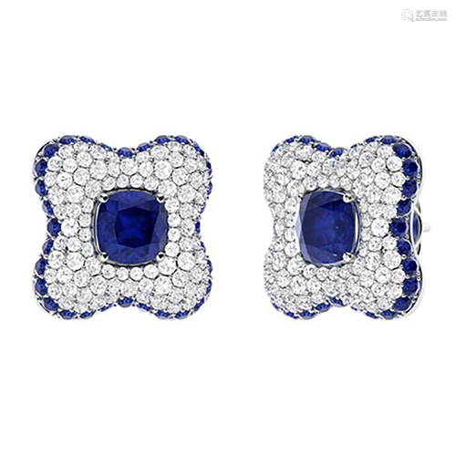 4.97 CTW Sapphire Halo Earrings 18K White Gold