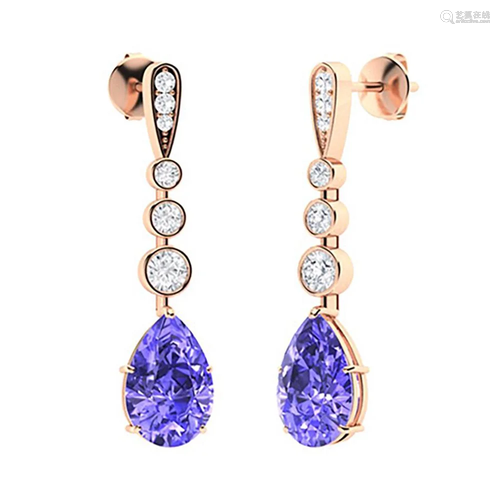 1.95 CTW Tanzanite & Diamond Drops Earrings 14K Rose