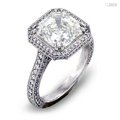 Natural 2.52 CTW Asscher Cut Diamond Micro Pave Ring