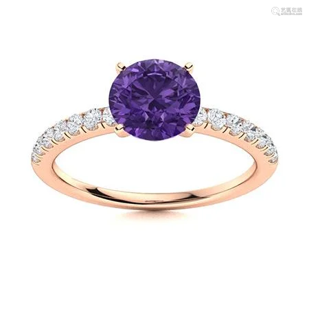 Natural 1.96 CTW Amethyst & Diamond Engagement Ring 14K